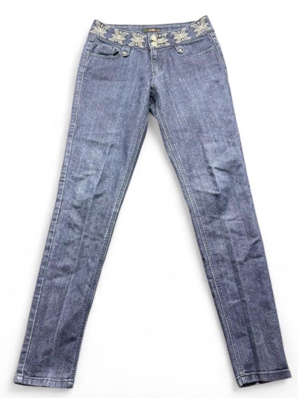 Y2K Embroidered Waist Low Rise Skinny Jeans